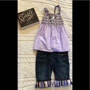 EUC-custom boutique ribbon jeans w/matching tanks